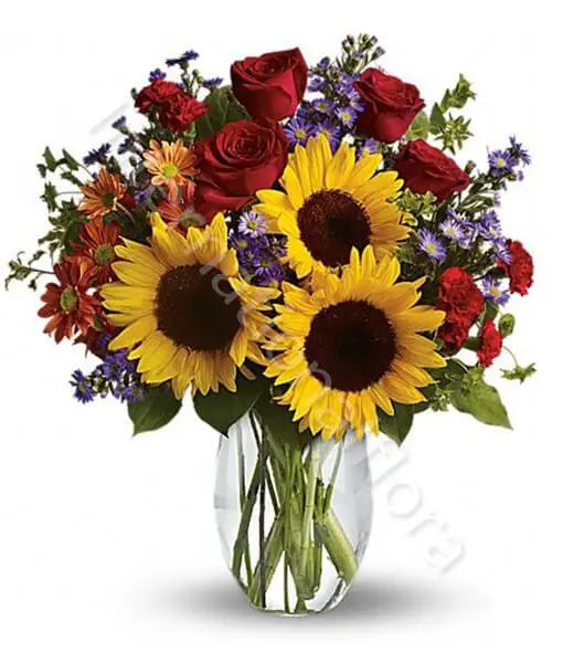 Bouquet di Girasoli, Rose e Fiorellini Fiori a Domicilio