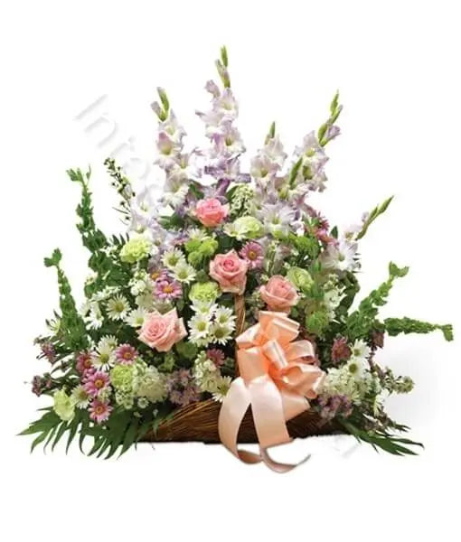 Cesto funebre di Rose rosa e Fiori misti Fiori a Domicilio