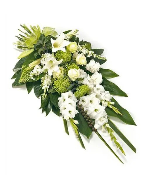 Composizione funebre di Gladioli, Gigli e Rose bianche - Fiori a Domicilio