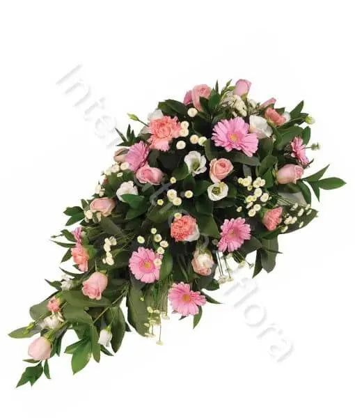Composizione funebre di Rose rosa e Gerbere Fiori a Domicilio