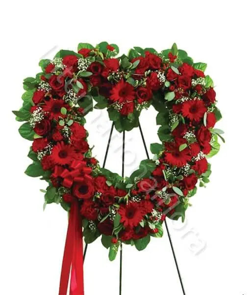Corona funebre di Rose e Gerbere rosse Fiori a Domicilio