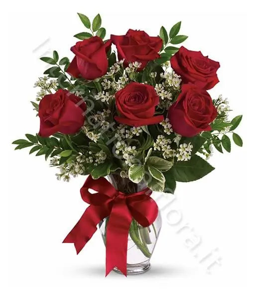 Bouquet di 6 Rose Rosse Fiori a Domicilio