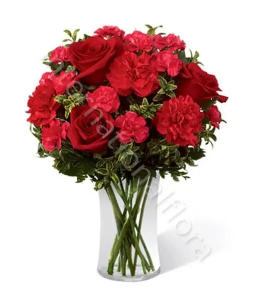 Bouquet di Rose rosse e Garofani rossi Fiori a Domicilio