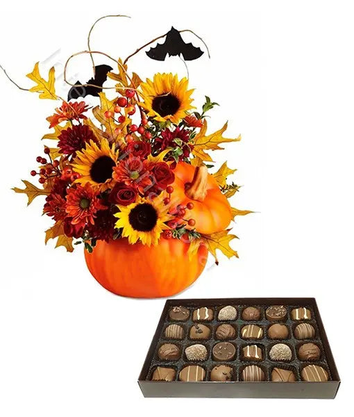 Bouquet Halloween con Scatola di Cioccolatini Fiori a Domicilio