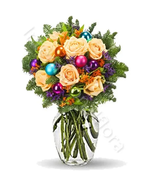 Bouquet Natale di Rose arancio Fiori a Domicilio