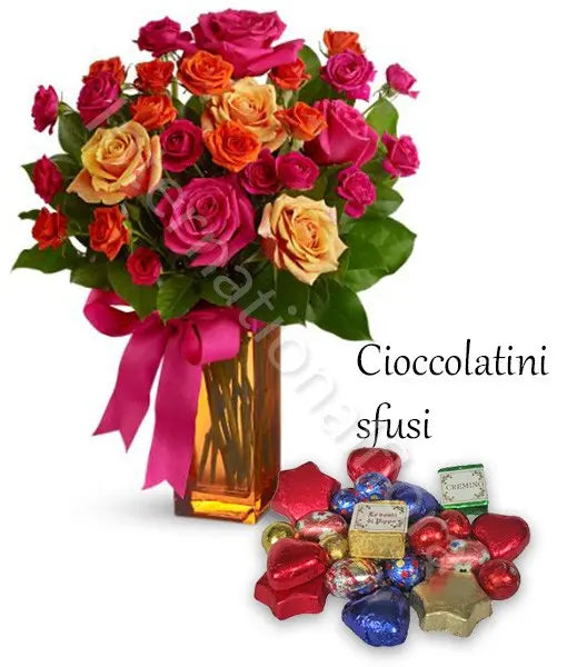 Bouquet Surprise di Roselline miste con Cioccolatini sfusi Fiori a Domicilio