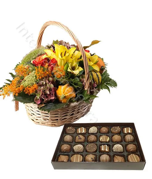 Cesto Autunnale con Scatola di Cioccolatini Fiori a Domicilio