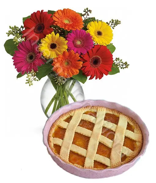 Crostata alla Marmellata con Bouquet di Gerbere Fiori a Domicilio