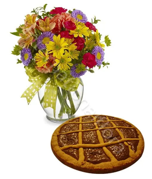 Crostata alla Nutella con Fiori misti colorati - Fiori a Domicilio