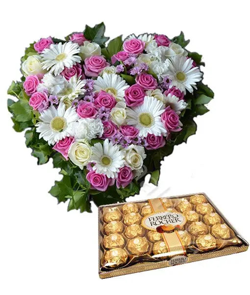 Cuore di Rose, Roselline e Ferrero Rocher Fiori a Domicilio