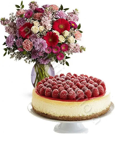 Torta Cheesecake con Bouquet di Fiori misti Fiori a Domicilio