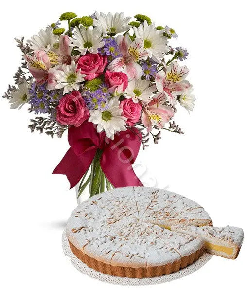 Torta della Nonna con Bouquet beautiful Fiori a Domicilio