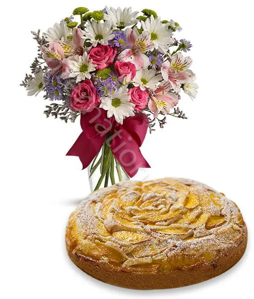 Torta di Mele e Bouquet di Fiori misti Fiori a Domicilio