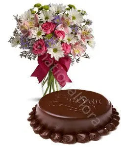 Torta Sacher con Bouquet Allegria Fiori a Domicilio