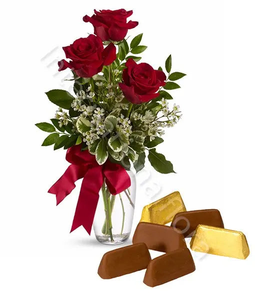 Tre Rose rosse con Gianduiotti Il mio negozio